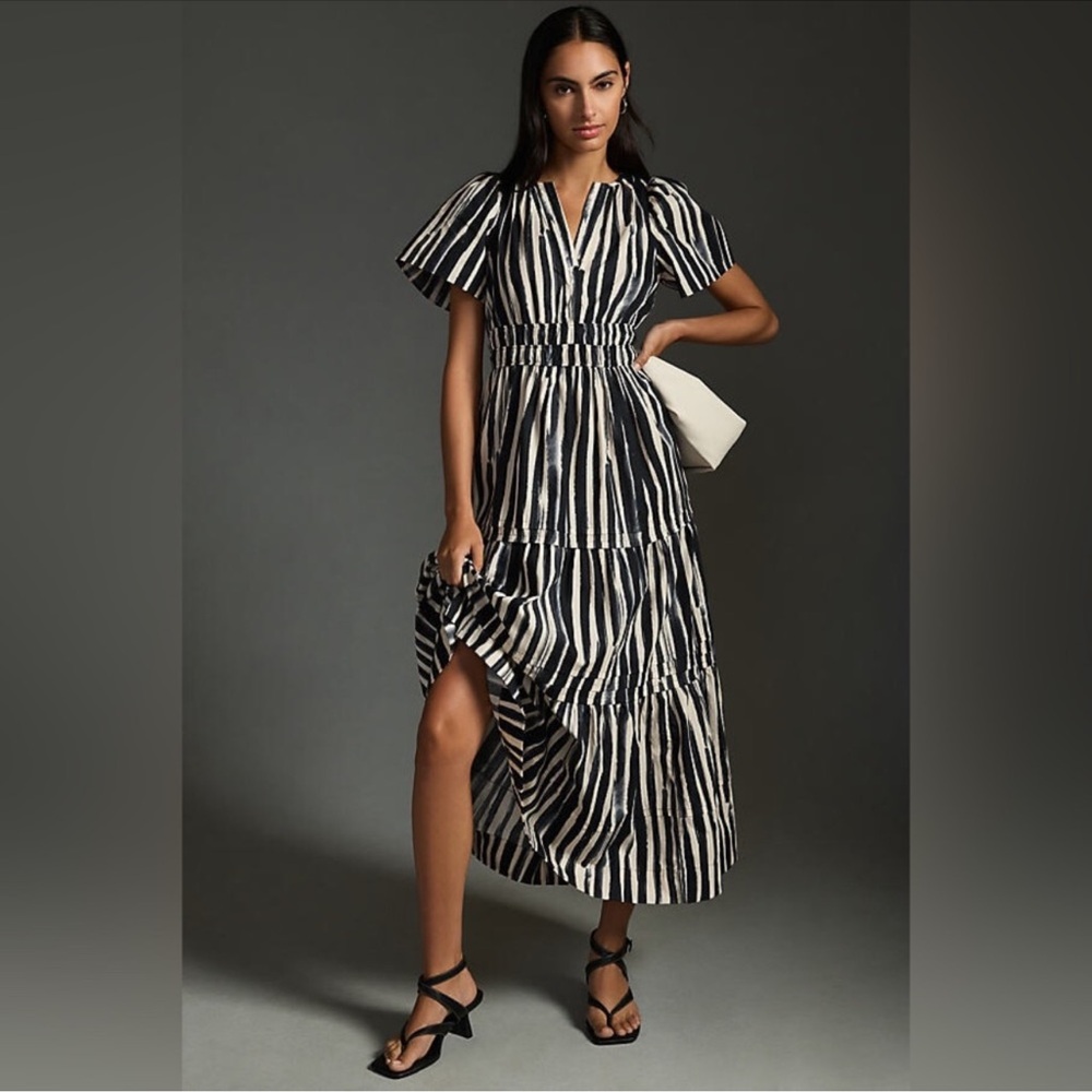 Anthropologie Somerset Maxi Dress M Black White Stripe
